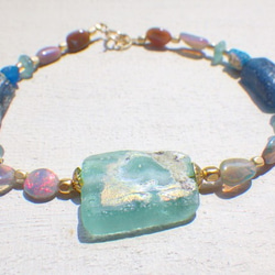 Roman glass & Opal bracelet 14kgf 2枚目の画像