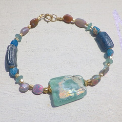 Roman glass & Opal bracelet 14kgf 3枚目の画像