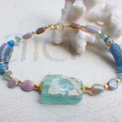 Roman glass & Opal bracelet 14kgf 6枚目の画像