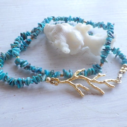 ⭐︎再販⭐︎Big Coral Leaf Turquoise Necklace& Bracelet--2way 4枚目の画像