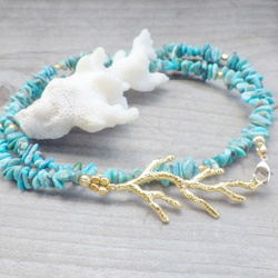 ⭐︎再販⭐︎Big Coral Leaf Turquoise Necklace& Bracelet--2way 5枚目の画像