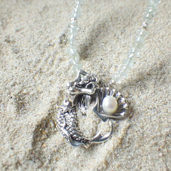 *silver925*Mermaid with a shell　人魚のアクアマリンネックレス 2枚目の画像