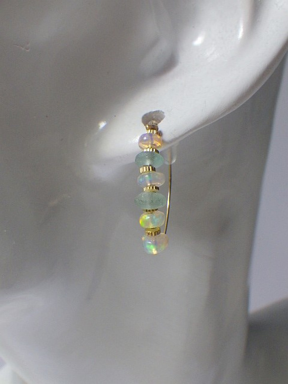 Opal & Romanglass キャタピラーピアス 14Kgf 2枚目の画像