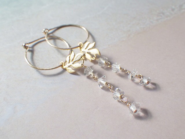 14kgf*ハーキマーダイヤモンドのフープピアス