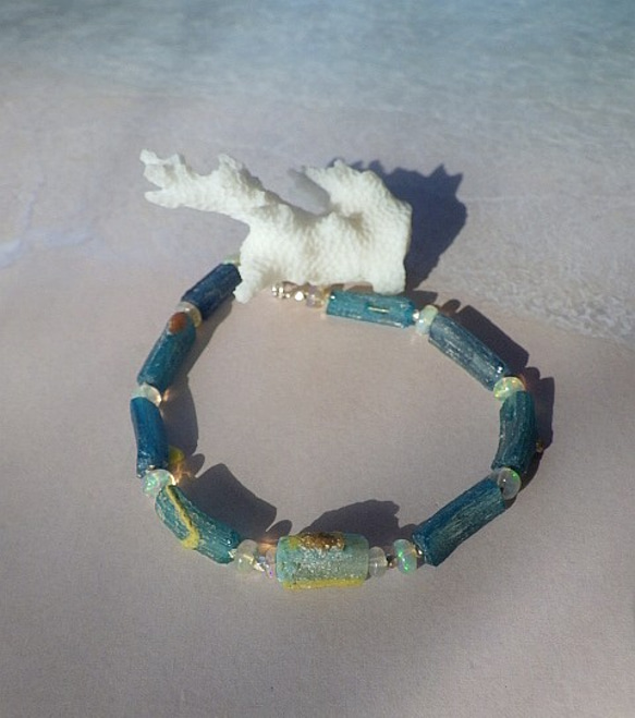 ローマングラス*オパール*Roman-glass&Opal Ocean Bracelet *sv925* 1枚目の画像