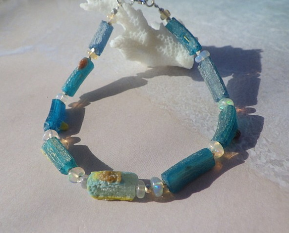 ローマングラス*オパール*Roman-glass&Opal Ocean Bracelet *sv925* 2枚目の画像