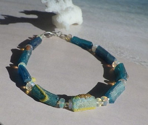 ローマングラス*オパール*Roman-glass&Opal Ocean Bracelet *sv925* 5枚目の画像