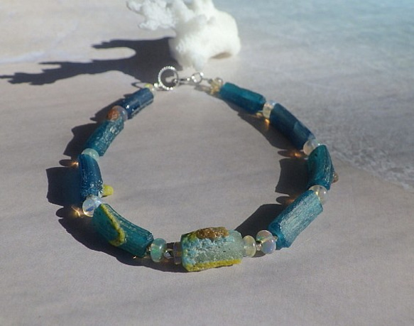 ローマングラス*オパール*Roman-glass&Opal Ocean Bracelet *sv925* 6枚目の画像