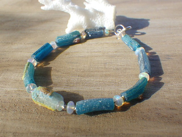 ローマングラス*オパール*Roman-glass&Opal Ocean Bracelet *sv925* 8枚目の画像