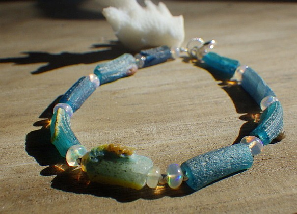 ローマングラス*オパール*Roman-glass&Opal Ocean Bracelet *sv925* 9枚目の画像