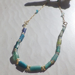 4WAY! 海色ローマングラス　Ocean Romanglass Bracelet&Necklace  *14kgf* 4枚目の画像