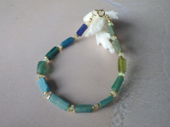 4WAY! 海色ローマングラス　Ocean Romanglass Bracelet&Necklace  *14kgf* 6枚目の画像