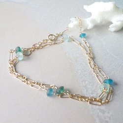 4WAY! 海色ローマングラス　Ocean Romanglass Bracelet&Necklace  *14kgf* 8枚目の画像