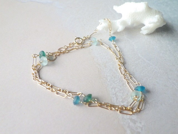 4WAY! 海色ローマングラス　Ocean Romanglass Bracelet&Necklace  *14kgf* 8枚目の画像