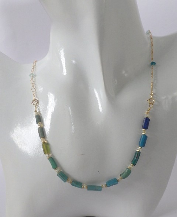 4WAY! 海色ローマングラス　Ocean Romanglass Bracelet&Necklace  *14kgf* 10枚目の画像