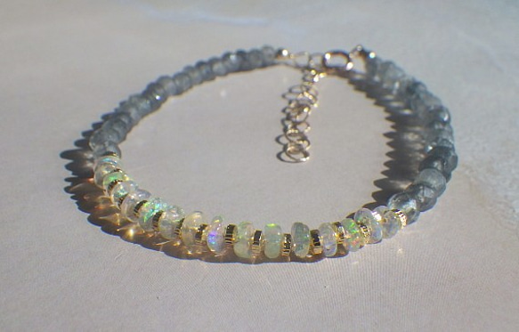 *14kgf*Opal Gem Bracelet オパールとアイオライトのブレスレット 4枚目の画像