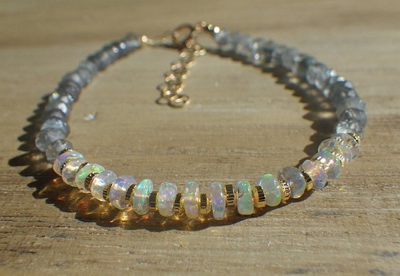 *14kgf*Opal Gem Bracelet オパールとアイオライトのブレスレット 6枚目の画像