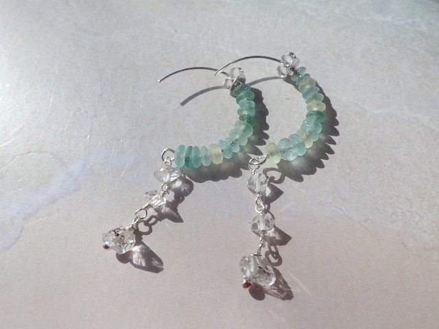 *sv925* Seaside Romanglass  ローマングラスとハーキマーのシルバーピアス