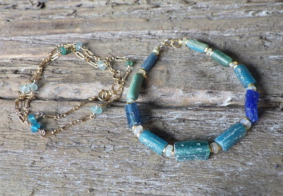 ☆再販☆4WAY! 海色ローマングラスとオパール　Ocean Bracelet&Necklace *14kg 5枚目の画像