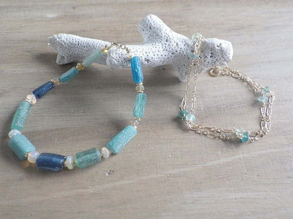 ☆再販☆4WAY! 海色ローマングラスとオパール　Ocean Bracelet&Necklace *14kg 9枚目の画像