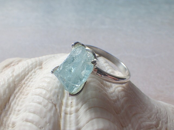 Rough Aquamarine Ring ラフロック アクアマリン原石のシルバーリング/sv925 4枚目の画像