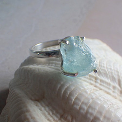 Rough Aquamarine Ring ラフロック アクアマリン原石のシルバーリング/sv925 5枚目の画像