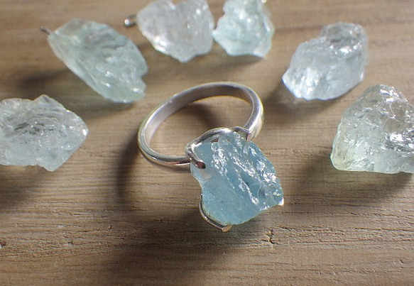 Rough Aquamarine Ring ラフロック アクアマリン原石のシルバーリング/sv925 8枚目の画像