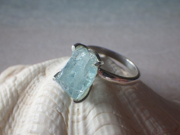 Rough Aquamarine Ring ラフロック アクアマリン原石のシルバーリング/sv925 10枚目の画像