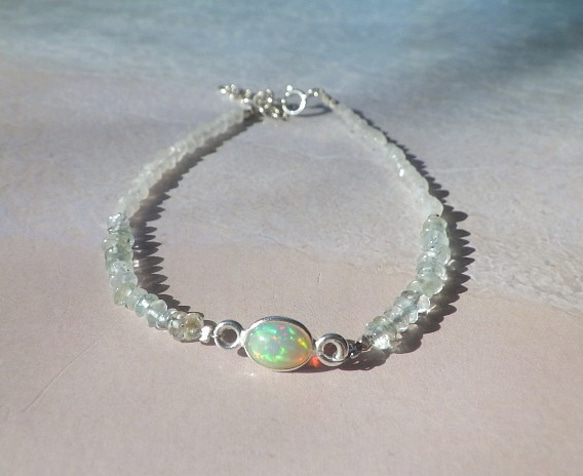 *sv925*Opal＆Aquamarine Bracelet幸運の石☆オパール 1枚目の画像