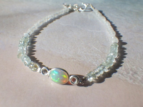 *sv925*Opal＆Aquamarine Bracelet幸運の石☆オパール 5枚目の画像