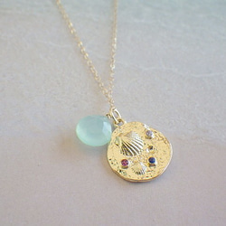 *14kgf*Ocean Coin Necklace カルセドニー 4枚目の画像