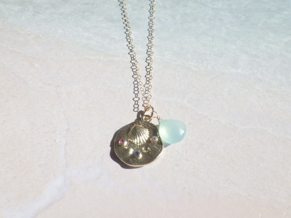 *14kgf*Ocean Coin Necklace カルセドニー 6枚目の画像