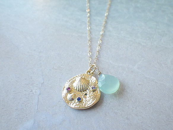 *14kgf*Ocean Coin Necklace カルセドニー 7枚目の画像