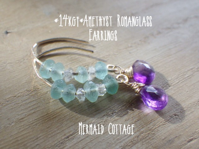 ☆2月誕生石☆*14kgf*Amethyst Romanglass Earrings