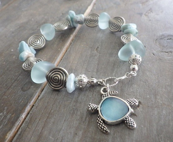 *sv925*Honu seaglass bracelet<save honu> 6枚目の画像