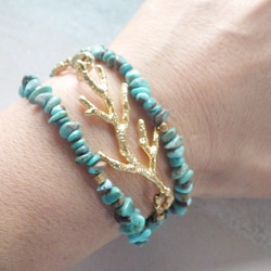 Big Coral Reef Turquoise Necklace& Bracelet--2way 2枚目の画像