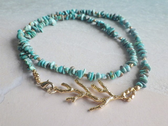 Big Coral Reef Turquoise Necklace& Bracelet--2way 3枚目の画像