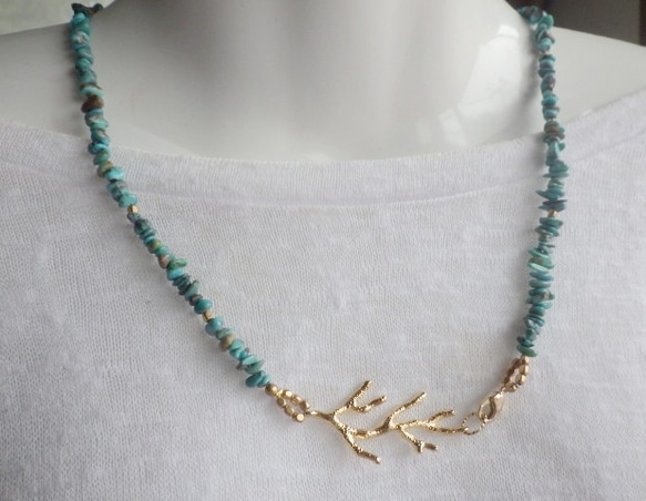 Big Coral Reef Turquoise Necklace& Bracelet--2way 5枚目の画像