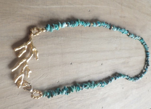 Big Coral Reef Turquoise Necklace& Bracelet--2way 6枚目の画像