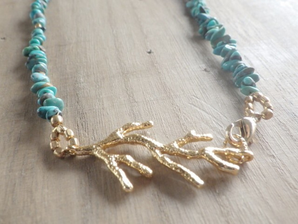 Big Coral Reef Turquoise Necklace& Bracelet--2way 7枚目の画像