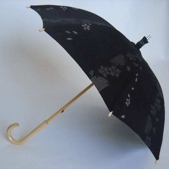 結城紬の日傘「桜月夜」 1枚目の画像