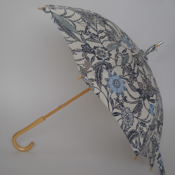 大島紬の日傘　「ブルーポピー」 1枚目の画像