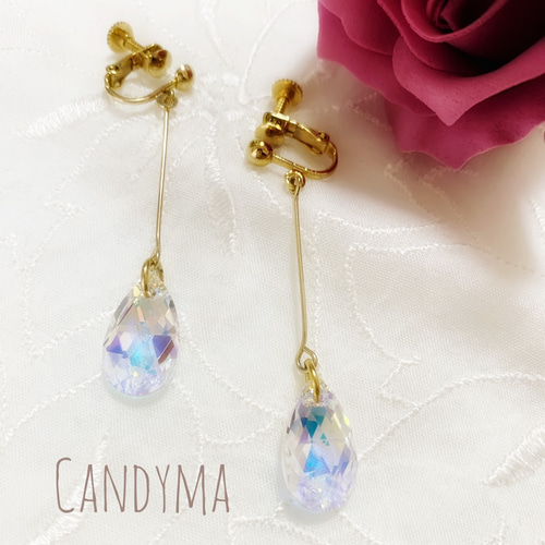 シンプルスワロフスキーしずくイヤリング／ピアス クリスタル きれいめ