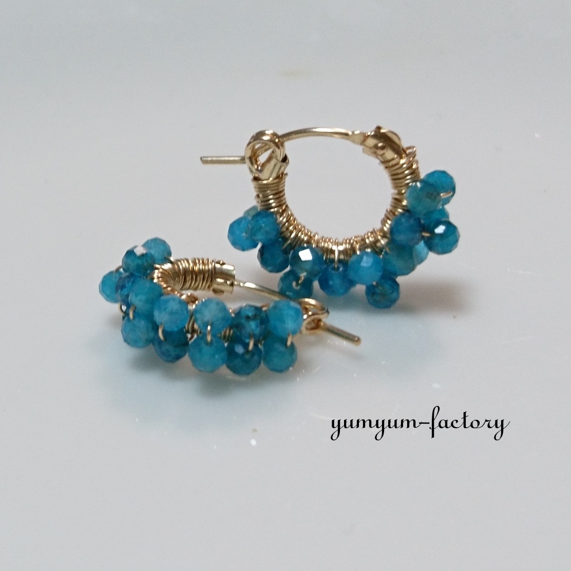 14kgf ブルーアパタイトのフープピアス【受注制作】