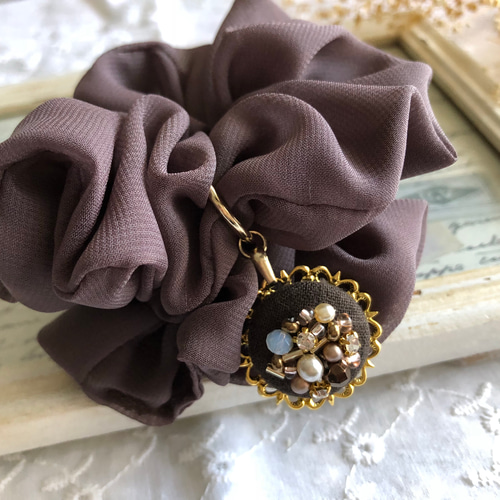 mamerin♪シュシュ付　黒色シングルリボン　くるみボタン 3個セット mamerin ♪様専用 mamerin♪シュシュ付 黒色シングルリボン