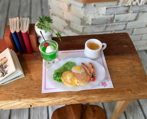 【再販　純喫茶くりいま】ミニチュア　パンケーキセット　食品サンプル 1枚目の画像