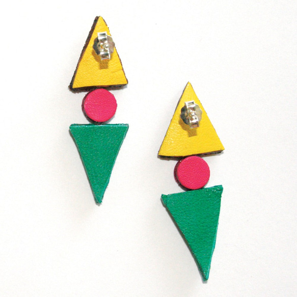 Sonniewing Geometric Leather Earrings（925スターリングシルバーイヤリング） 2枚目の画像