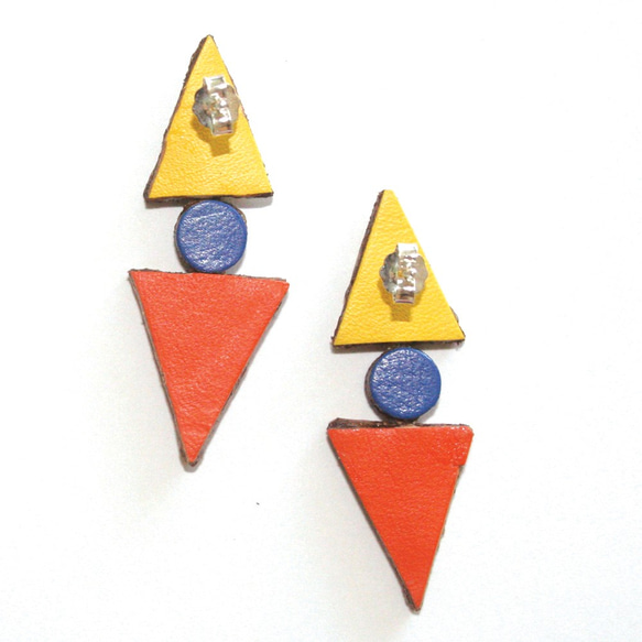 Sonniewing Geometric Leather Earrings（925スターリングシルバーイヤリング） 2枚目の画像
