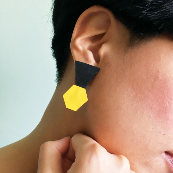 Sonniewing Geometric Leather Earrings Adjustable Angle（925スターリング 4枚目の画像
