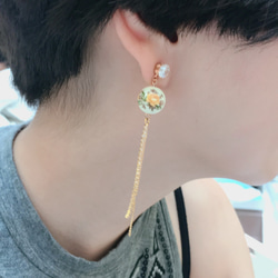 【可轉耳夾】日本入口彩繪珠 配 鑽石長金錬 耳環 第3張的照片